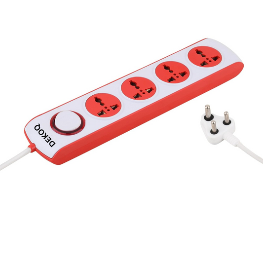 DEKOQ 4 Universal Socket and 1 Switch 6 Amp Power Extension Board 240 Volts, 4 Socket Extension Boards  (White, 2 m)