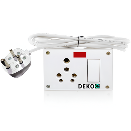 DEKOQ 1 Power Socket 16 Amp and 1 Switch 16 Amp Power Extension Board 240 Volts, 16Amp Extension Board (White, 2 m)