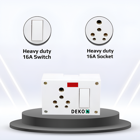 DEKOQ 1 Power Socket 16 Amp and 1 Switch 16 Amp Power Extension Board 240 Volts, 16Amp Extension Board (White, 2 m)