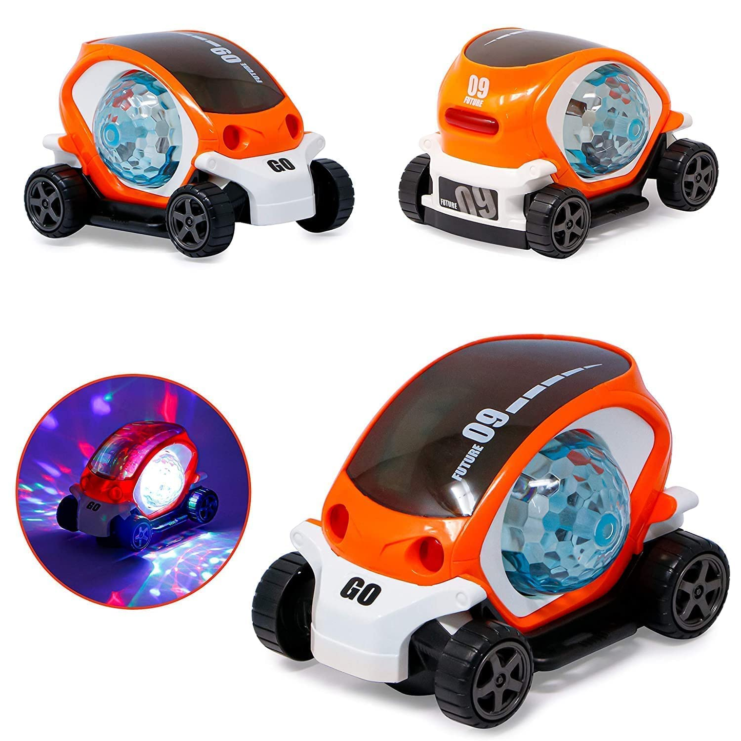 Stunt Car 360 Degree Rotating Stunt Car Bump and Go Toy with 4D Lights & Sounds Musical Car Battery Operated Toy for Kids - Assorted