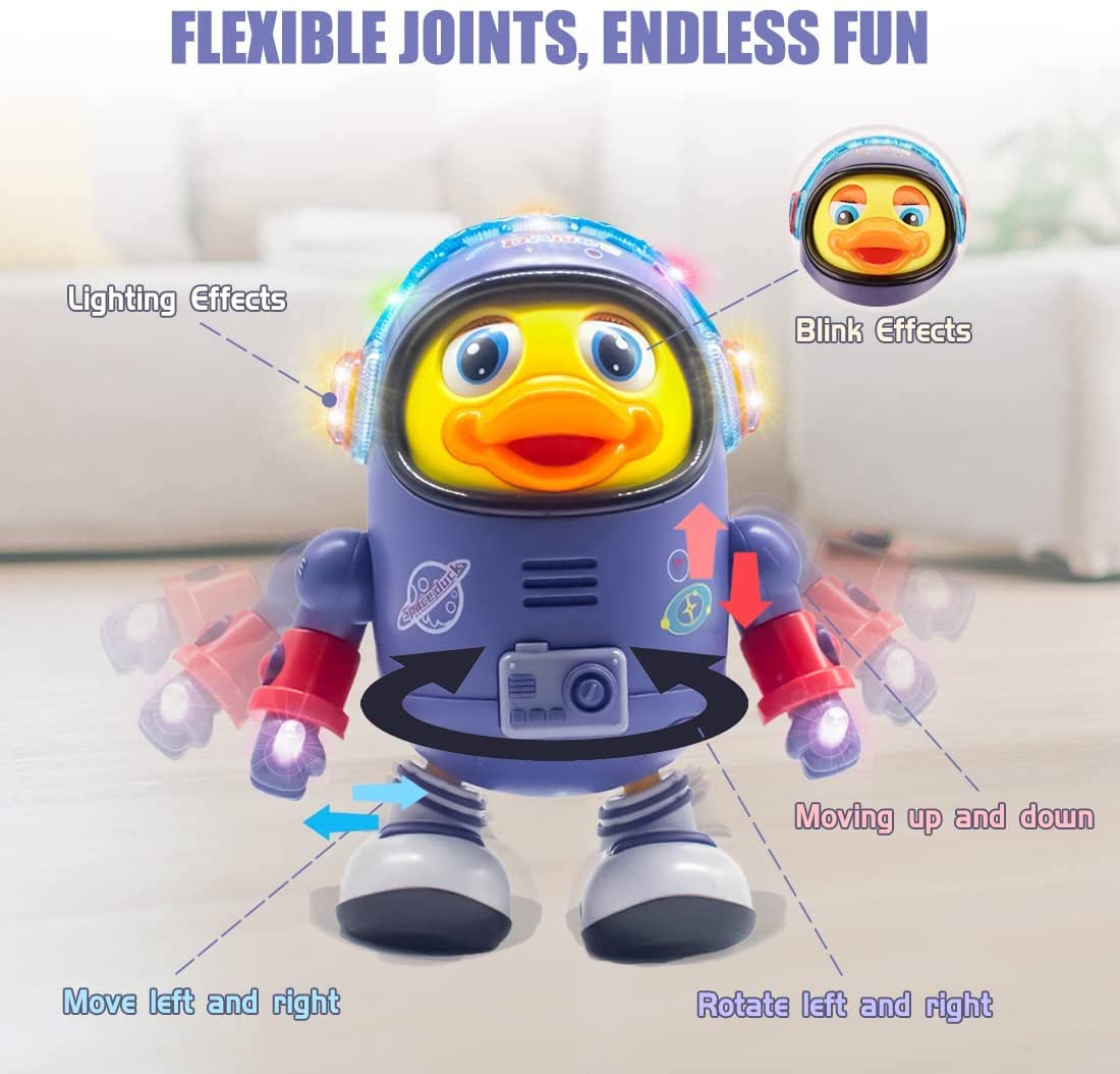 Dancing Space Duck Toy Battery Operated Toy Figure with Lights and Sounds, Space Elements Designed,Dancing Robot for Infants,Babies,Kids