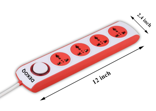 DEKOQ 4 Universal Socket and 1 Switch 6 Amp Power Extension Board 240 Volts, 4 Socket Extension Boards (White, 2 m)