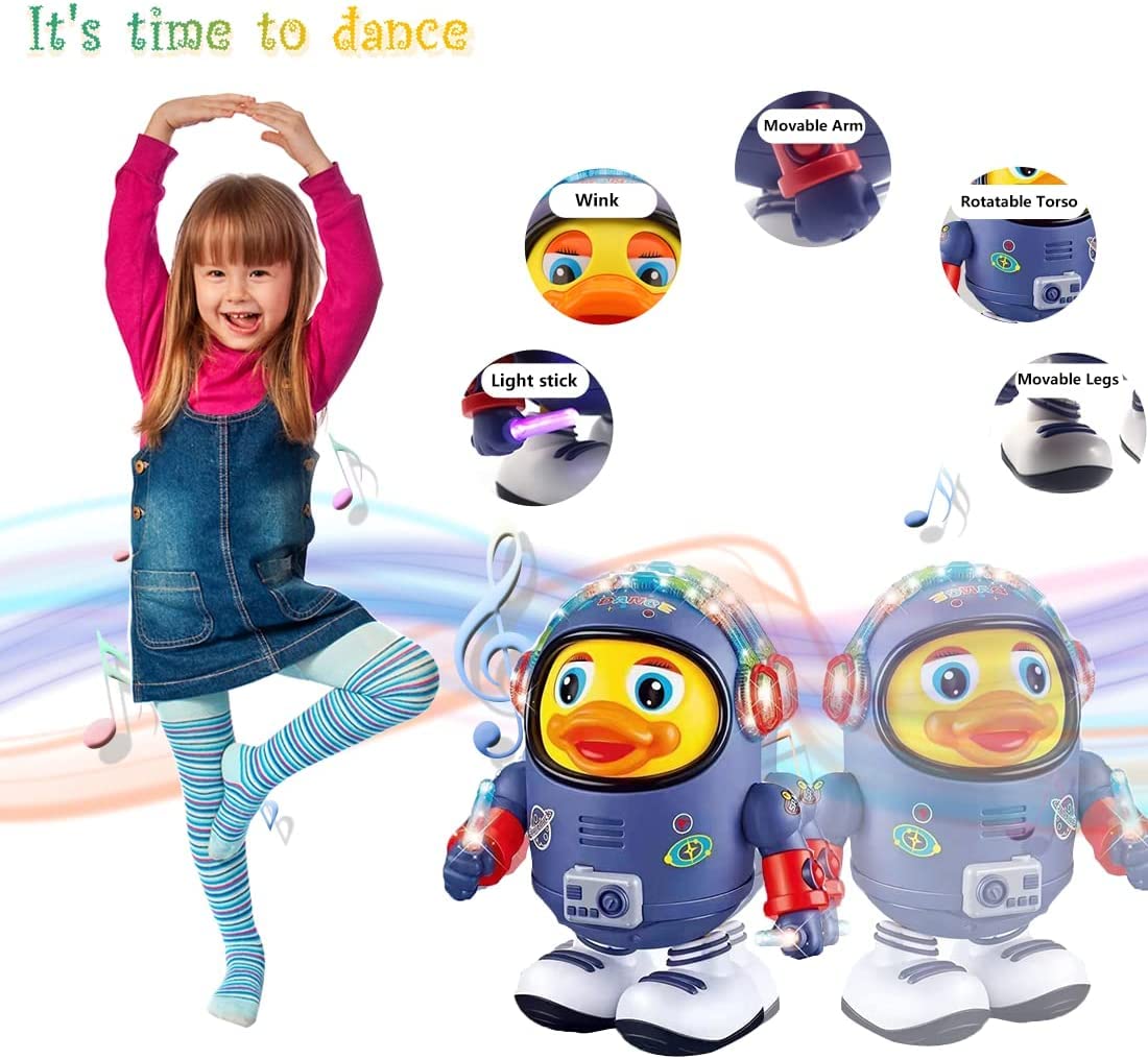 Dancing Space Duck Toy Battery Operated Toy Figure with Lights and Sounds, Space Elements Designed,Dancing Robot for Infants,Babies,Kids