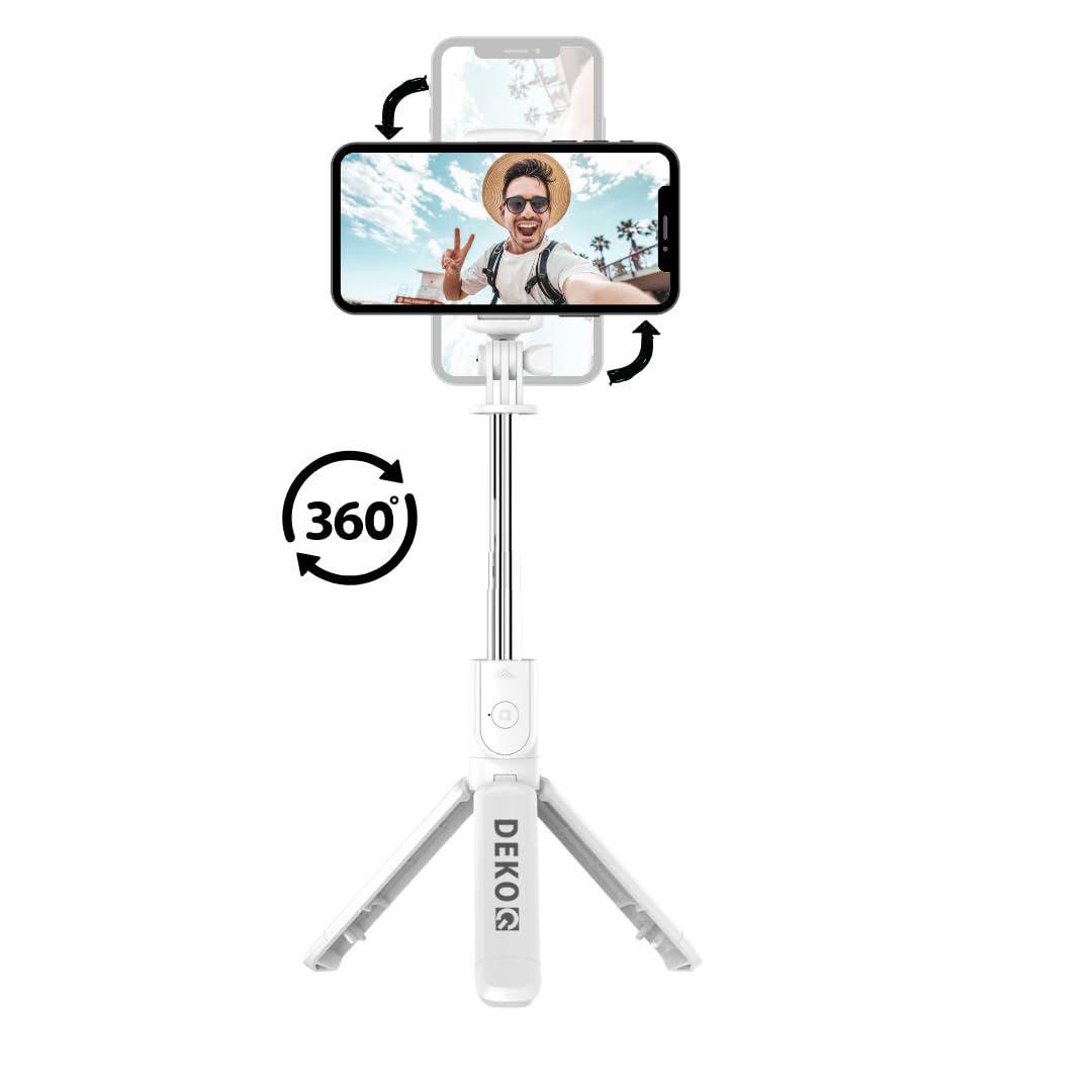Dekoq Tripod, Extendable 3 in 1 Stainless Steel Bluetooth with Wireless Remote, for Mobile Phone/GoPro/Camera (White)