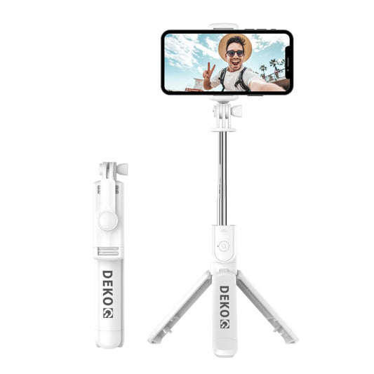 Dekoq Tripod, Extendable 3 in 1 Stainless Steel Bluetooth with Wireless Remote, for Mobile Phone/GoPro/Camera (White)