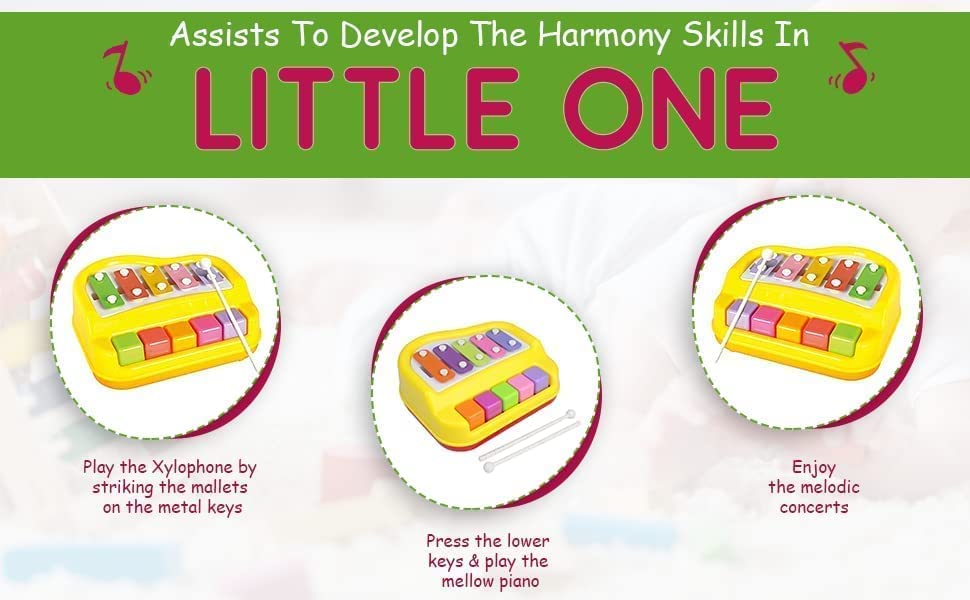 2-in-1 Piano Xylophone for Kids | Multicolor 5 Key Musical Toy with Mallets | Educational Instrument Toy Set for Toddlers, Boys & Girls | Early Learning Sound & Music Playset