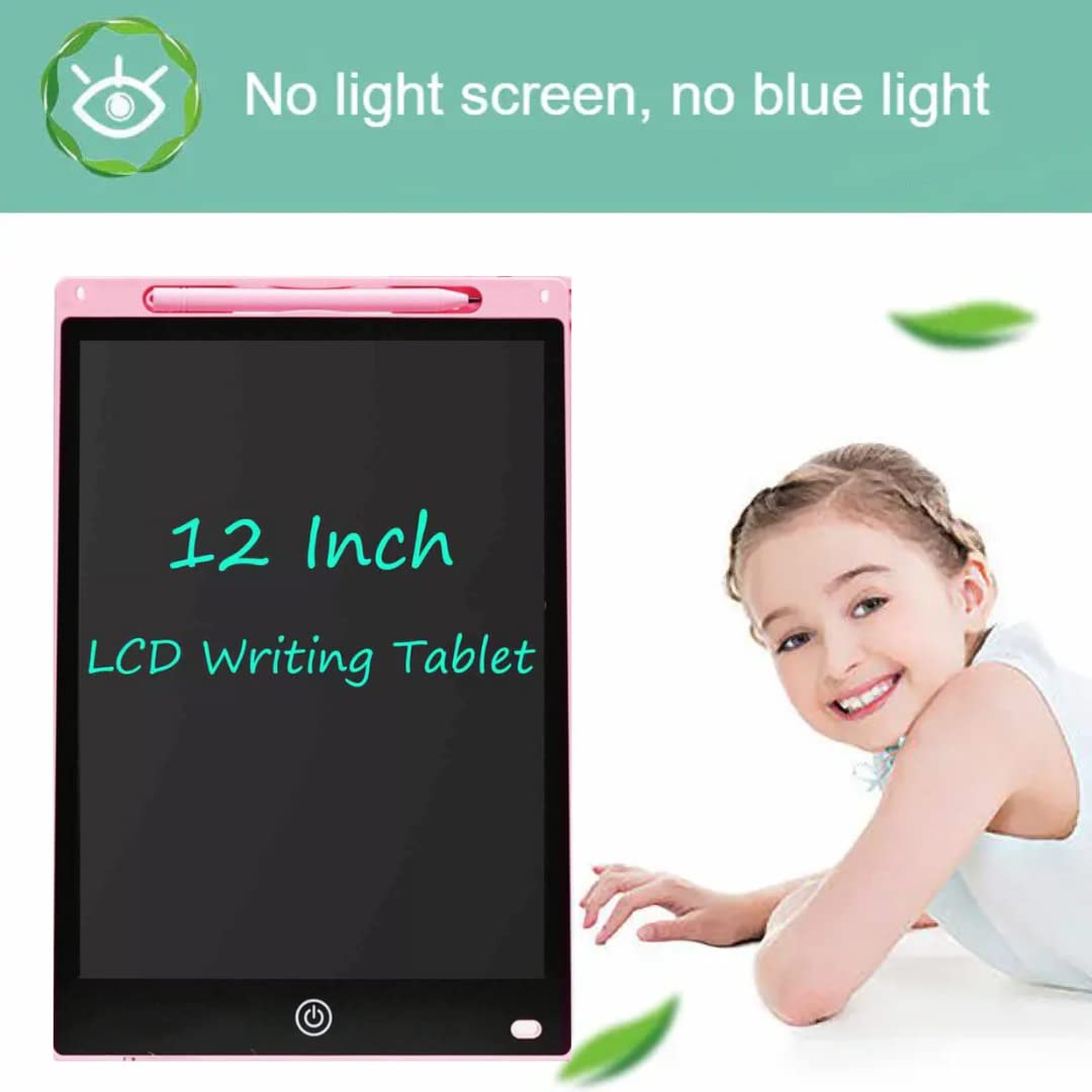 Adofi LCD Writing Tablet Screenwriting Toys Board Smart Digital E-Note Pad 12 Inch Light Weight Magic Slate for Drawing Playing Noting by Kids and Adults Best Birthday Gift Girls Boys (Pink)
