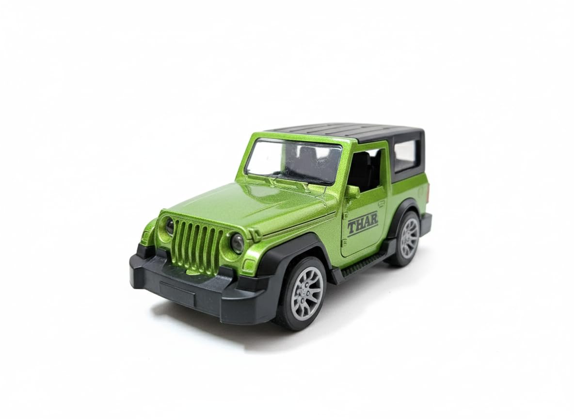 Adofi 1:36 Scale DieCast Metal Pull-Back Action Openable Doors 4x4 Thar/Jeep Premium Car Toy with Lights and Music for Kids Realistic Miniature Model Gift 2+yrs Girls Boys