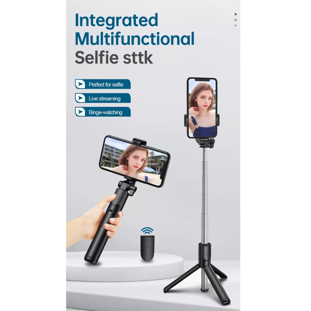 Dekoq Extendable Selfie Stick with Detachable Bluetooth Wireless Remote Phone Holder Compatible with All Smartphones Bluetooth Selfie Stick, 3 in 1 Multifunctional Selfie Stick Tripod Stand (Black)