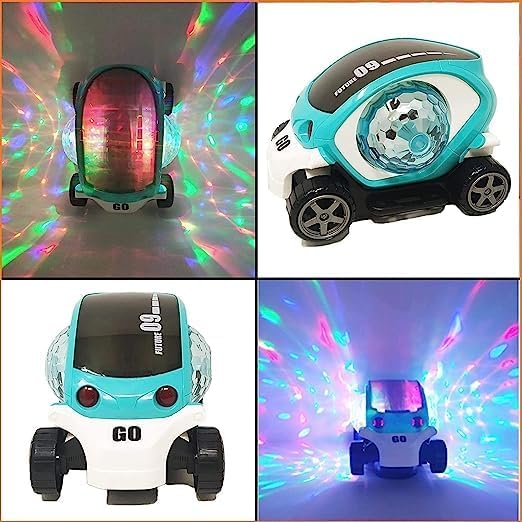 Stunt Car 360 Degree Rotating Stunt Car Bump and Go Toy with 4D Lights & Sounds Musical Car Battery Operated Toy for Kids - Assorted