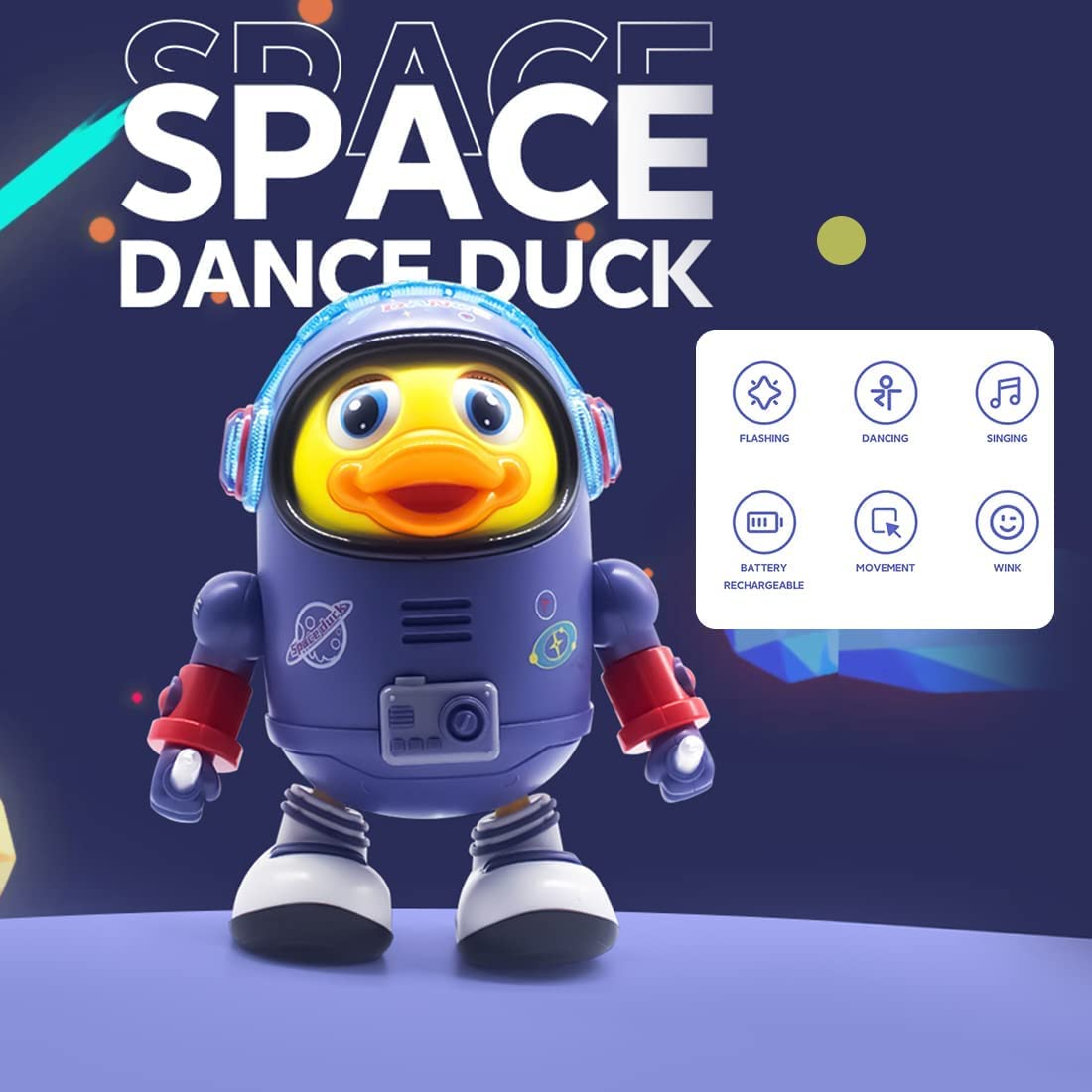 Dancing Space Duck Toy Battery Operated Toy Figure with Lights and Sounds, Space Elements Designed,Dancing Robot for Infants,Babies,Kids