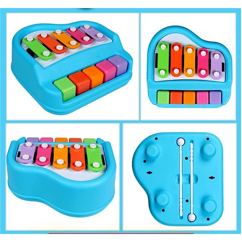 2-in-1 Piano Xylophone for Kids | Multicolor 5 Key Musical Toy with Mallets | Educational Instrument Toy Set for Toddlers, Boys & Girls | Early Learning Sound & Music Playset