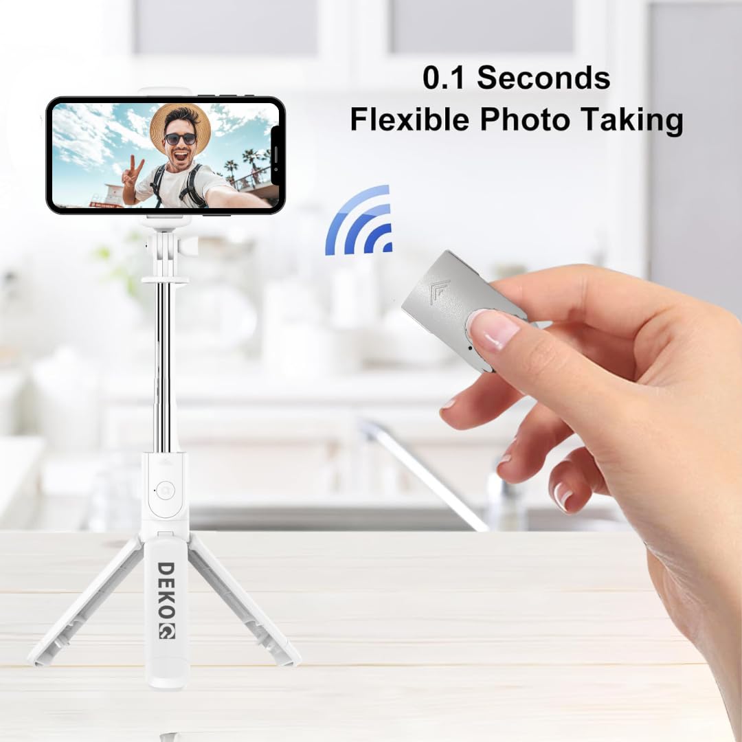 Dekoq Tripod, Extendable 3 in 1 Stainless Steel Bluetooth with Wireless Remote, for Mobile Phone/GoPro/Camera (White)
