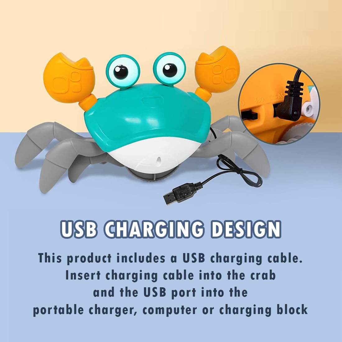 Crawling Crab Baby Musical Toy for Kids Toddlers Infant Tummy Time Interactive Moving Toys for Babies 6-12 Months Electric Sensor Dancing Walking Crab Toy Gift for Kids 1 2 3 Year Rechargeable