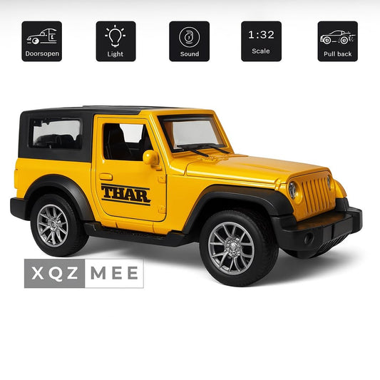 Adofi 1:36 Scale DieCast Metal Pull-Back Action Openable Doors 4x4 Thar/Jeep Premium Car Toy with Lights and Music for Kids Realistic Miniature Model Gift 2+yrs Girls Boys