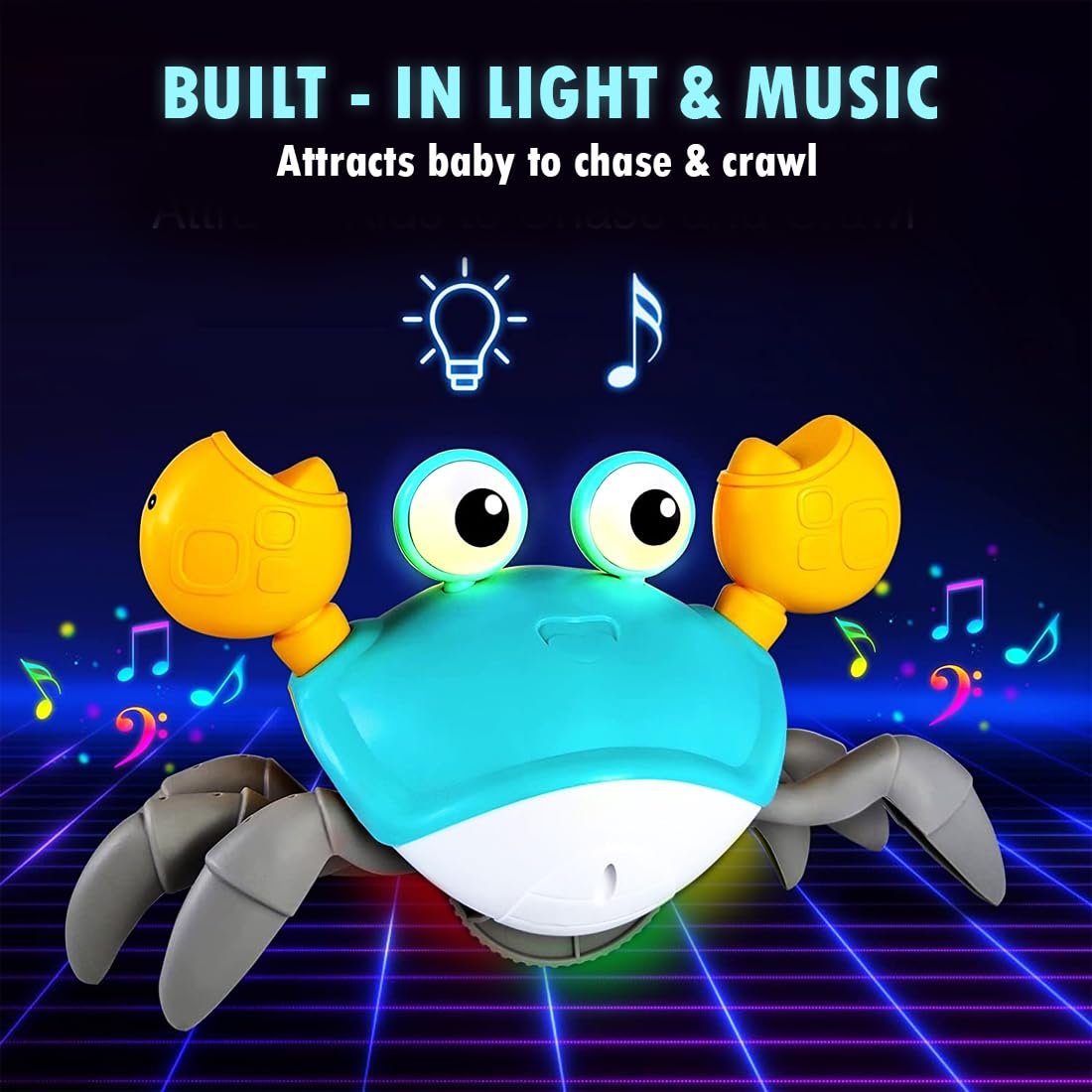 Crawling Crab Baby Musical Toy for Kids Toddlers Infant Tummy Time Interactive Moving Toys for Babies 6-12 Months Electric Sensor Dancing Walking Crab Toy Gift for Kids 1 2 3 Year Rechargeable