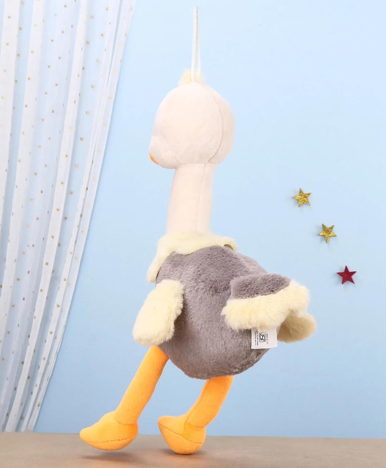 Flinge Plush Duck Stuffed Animal Toy, 40 cm, Grey and White, Long Neck Design with Orange Feet