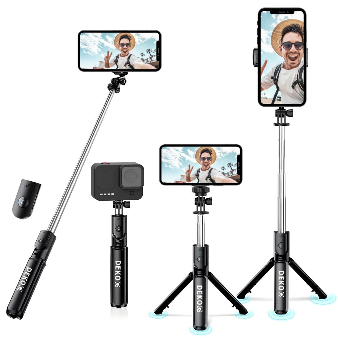 Dekoq 3 in 1 Extendable Selfie Stick Tripod - Stainless Steel with Wireless Remote for Mobile Phone/GoPro/Camera (Black)