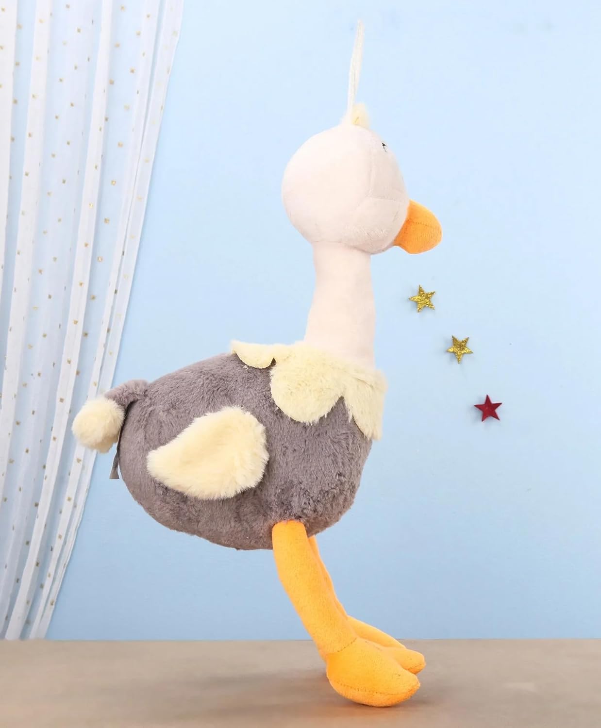 Flinge Plush Duck Stuffed Animal Toy, 40 cm, Grey and White, Long Neck Design with Orange Feet