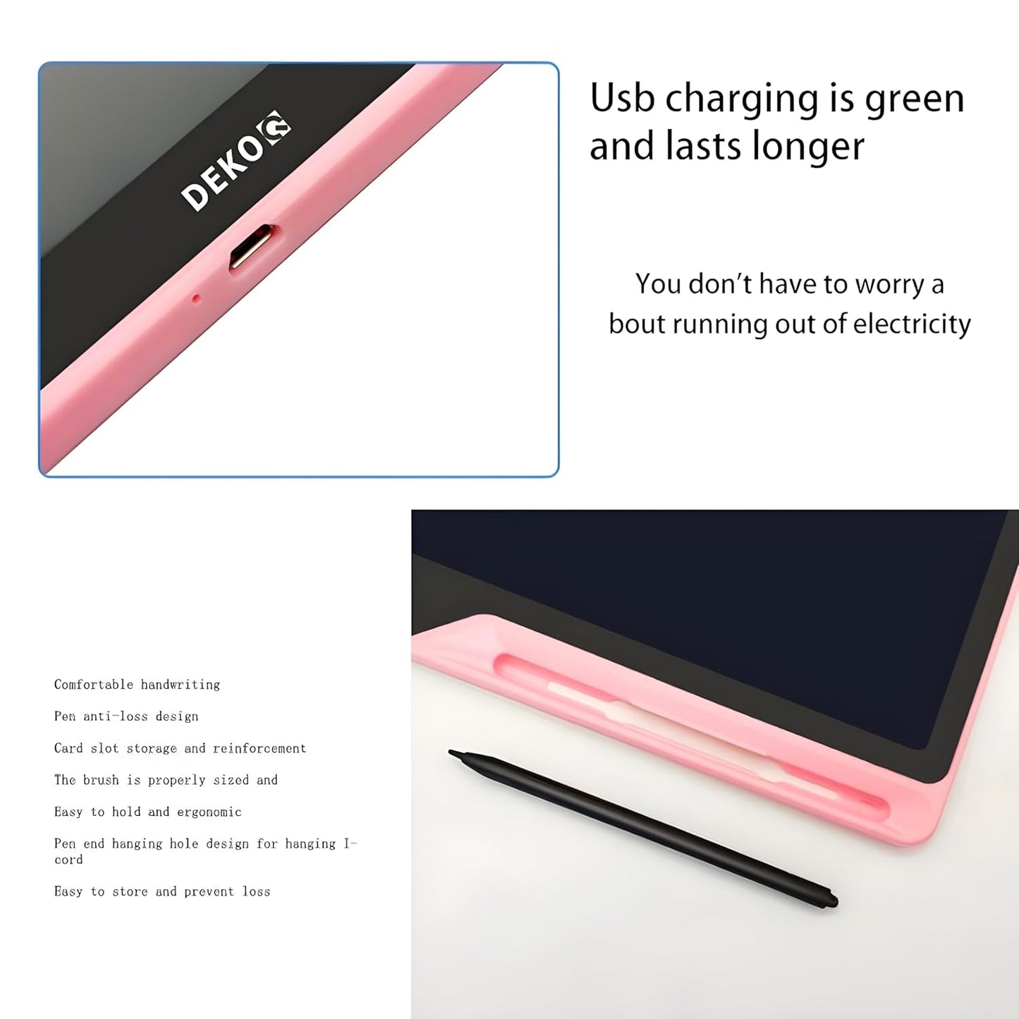 Dekoq Plastic 16 Inch USB Rechargeable Drawing Tablet Doodle Board for Kids, Reusable Electronic Drawing Pads Educational Toys for Girls, Educational Birthday Gift, Drawing Pad for Teen Girl (Pink)