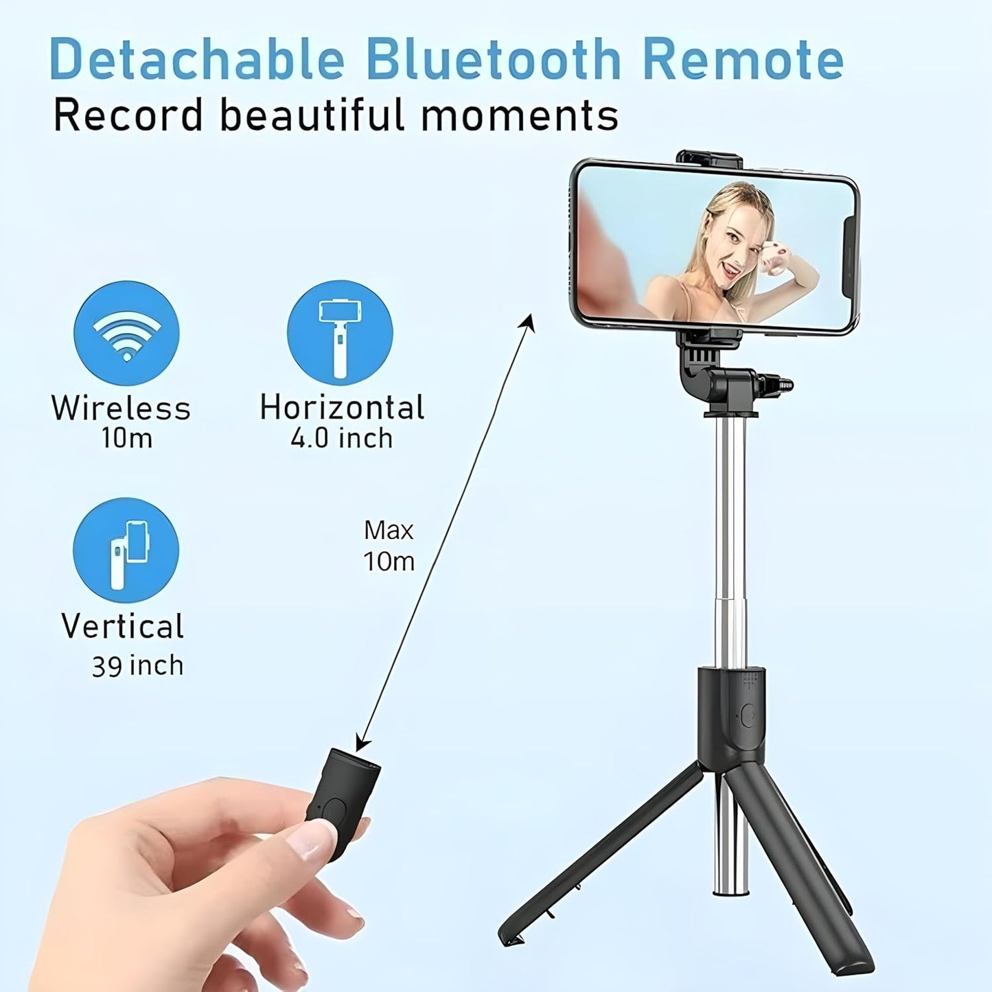 Dekoq Extendable Selfie Stick with Detachable Bluetooth Wireless Remote Phone Holder Compatible with All Smartphones Bluetooth Selfie Stick, 3 in 1 Multifunctional Selfie Stick Tripod Stand (Black)