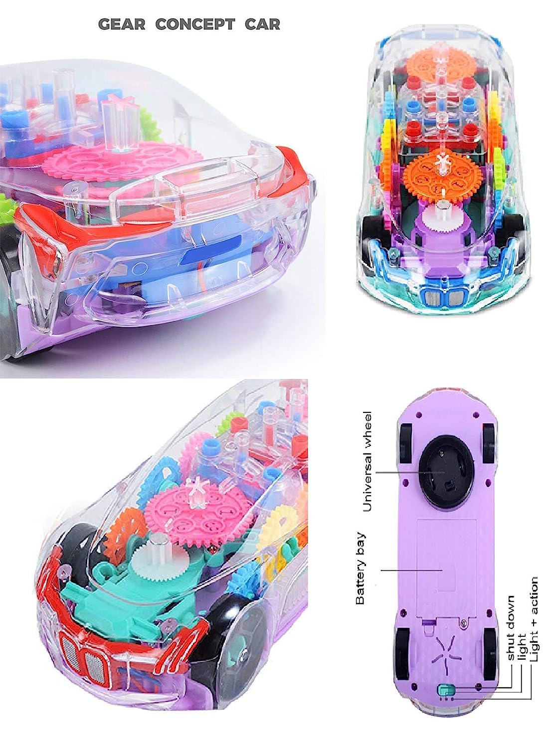 Concept Musical and 3D Lights Kids Transparent Car, Toy for 2 to 5 Year Kids Baby Toy, Multicolor