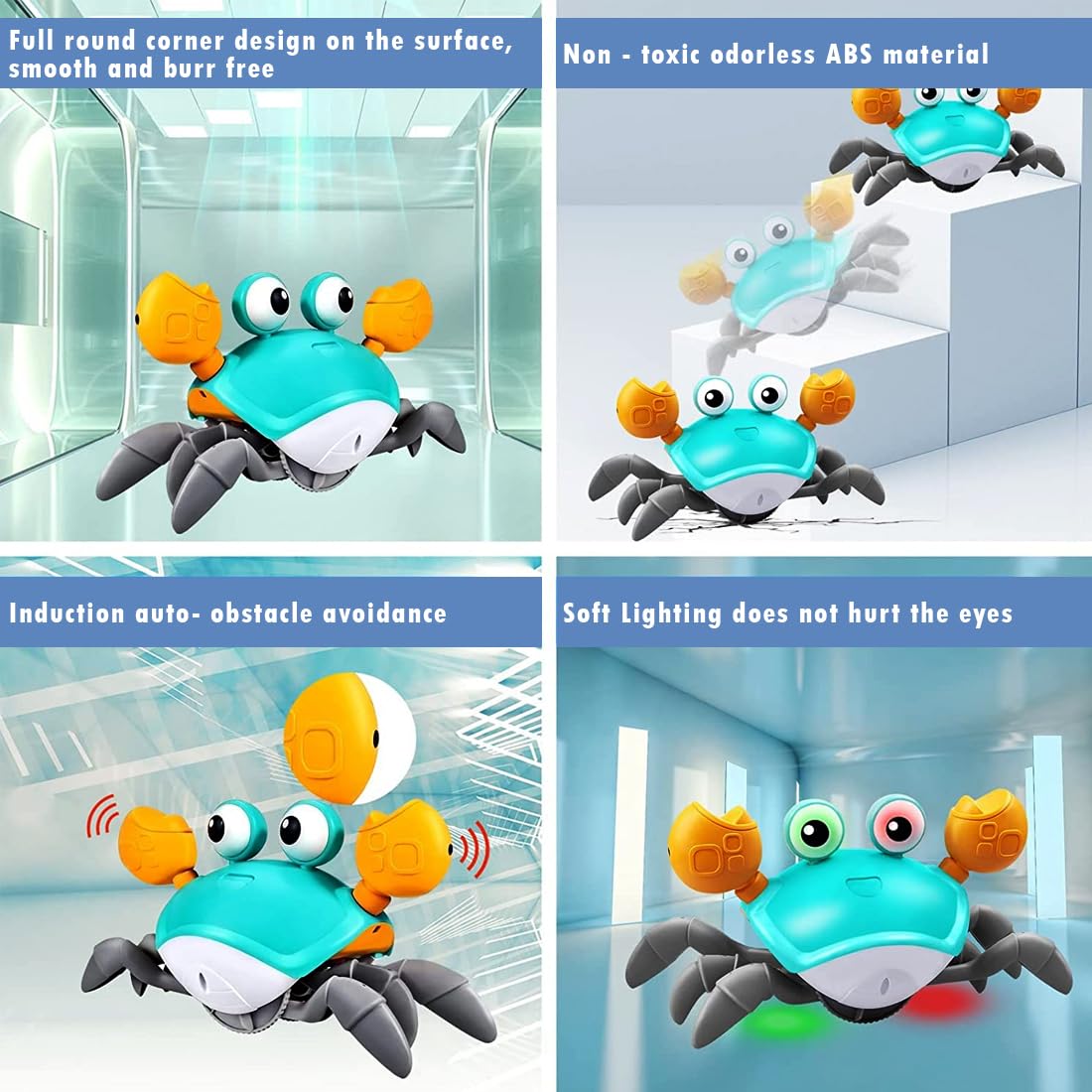 Crawling Crab Baby Musical Toy for Kids Toddlers Infant Tummy Time Interactive Moving Toys for Babies 6-12 Months Electric Sensor Dancing Walking Crab Toy Gift for Kids 1 2 3 Year Rechargeable