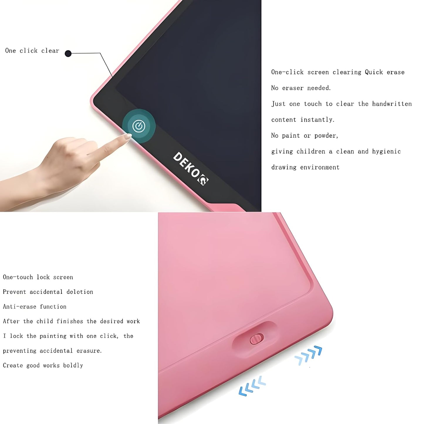 Dekoq Plastic 16 Inch USB Rechargeable Drawing Tablet Doodle Board for Kids, Reusable Electronic Drawing Pads Educational Toys for Girls, Educational Birthday Gift, Drawing Pad for Teen Girl (Pink)