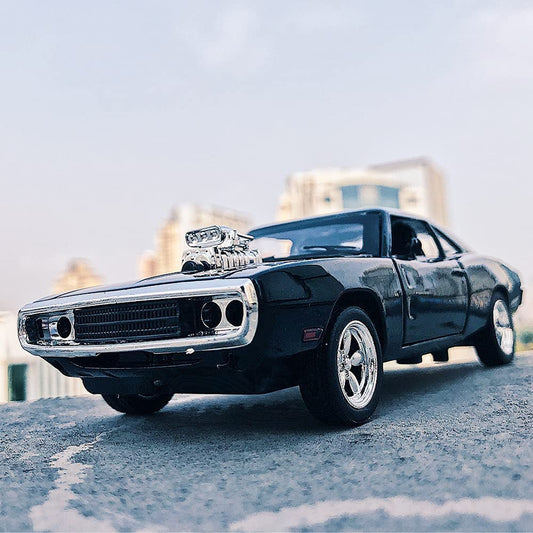 Adofi Dodge Charger Toy Car for Kids Fast and Furious Die Cast Metal Cars with Light Sound Pull Back Openable Door Toy Car, Black