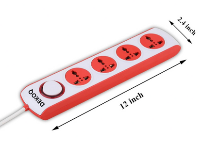DEKOQ 4 Universal Socket and 1 Switch 6 Amp Power Extension Board 240 Volts, 4 Socket Extension Boards  (White, 2 m)
