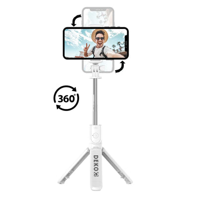 Dekoq Tripod, Extendable 3 in 1 Stainless Steel Bluetooth with Wireless Remote, for Mobile Phone/GoPro/Camera (White)