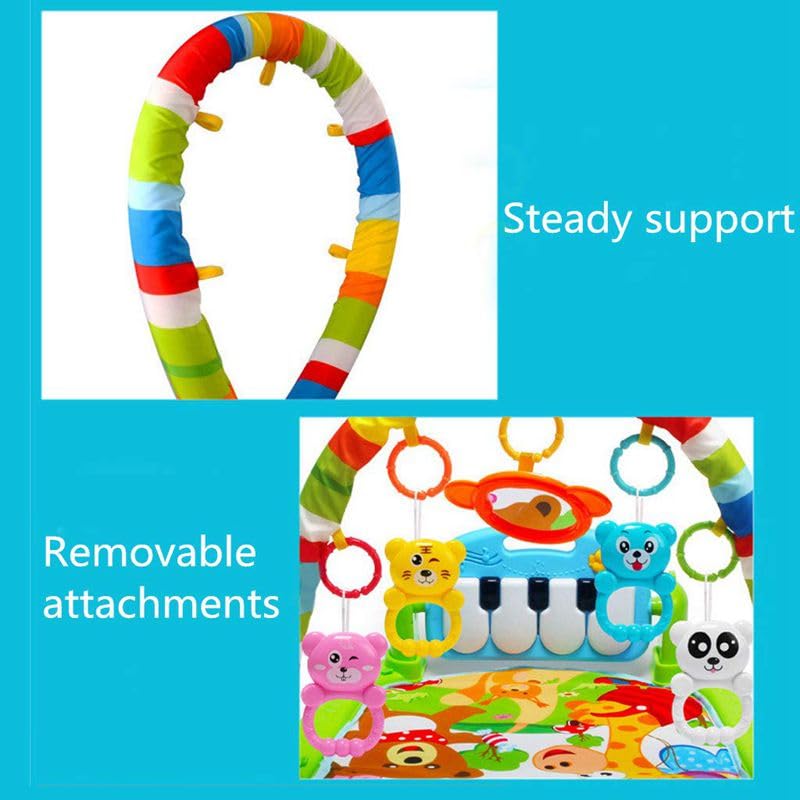 Adofi Kick and Play Musical Keyboard Baby Gym Mat with Lights, Rattles, and Piano Multi-Function Fitness Rack for Infants, Boys and Girls, Perfect Developmental Play Mat Gift