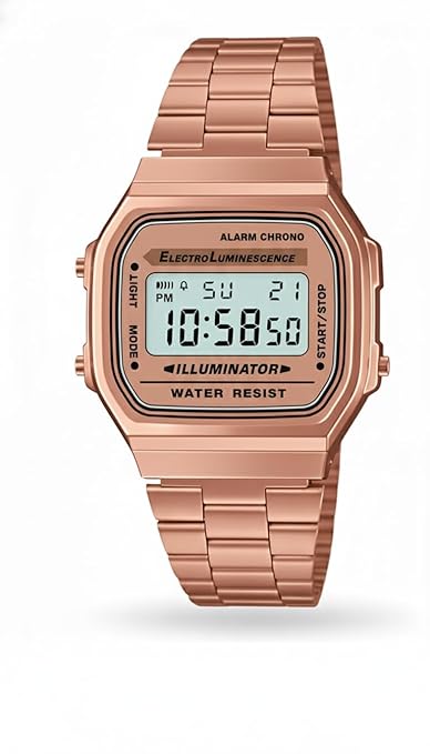 Digital Sports Watch for Men | Rose Gold-Tone Stainless Steel | Alarm Chronograph | Water Resistant | Backlight Display | Multifunction LED Digital Watch