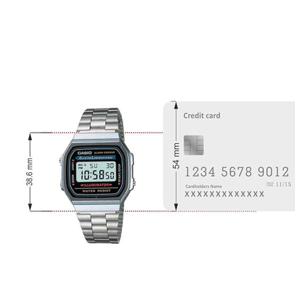 Unisex Vintage A168WA-1WDF Black Digital Dial Silver Stainless Steel Band D131