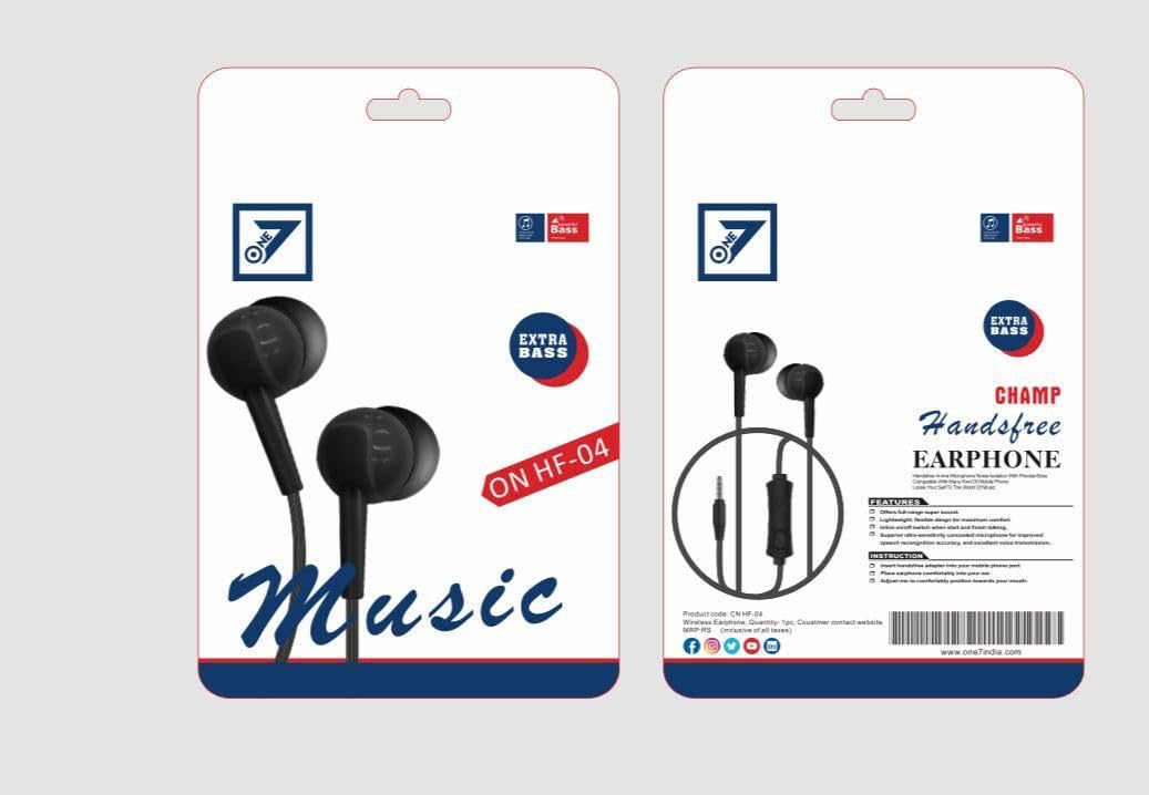 Dekoq HF-04 Extra Bass Clip MIC Sound Thread Wired Earphones with Mic, 3D Cable, HD Sound with deep Bass, Comfort in-Ear, Light Weight, 3.5Mm Jack Compatible with Phone, Laptop & MP3 Device