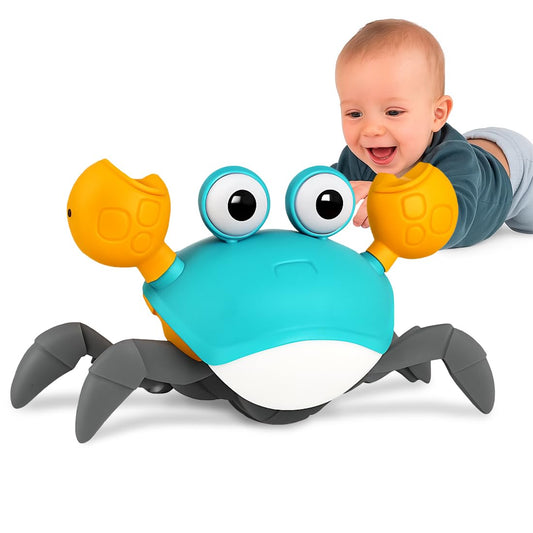 Crawling Crab Baby Musical Toy for Kids Toddlers Infant Tummy Time Interactive Moving Toys for Babies 6-12 Months Electric Sensor Dancing Walking Crab Toy Gift for Kids 1 2 3 Year Rechargeable