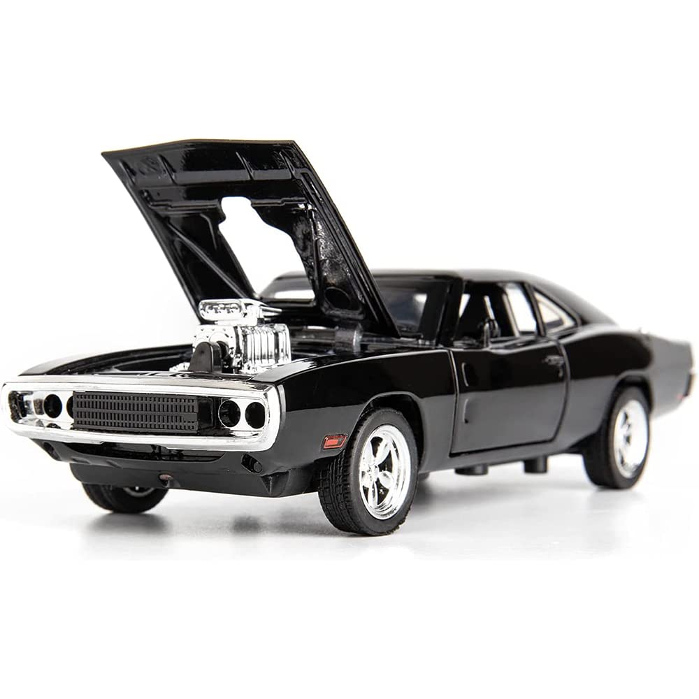 Adofi Dodge Charger Toy Car for Kids Fast and Furious Die Cast Metal Cars with Light Sound Pull Back Openable Door Toy Car, Black