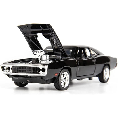 Adofi Dodge Charger Toy Car for Kids Fast and Furious Die Cast Metal Cars with Light Sound Pull Back Openable Door Toy Car, Black