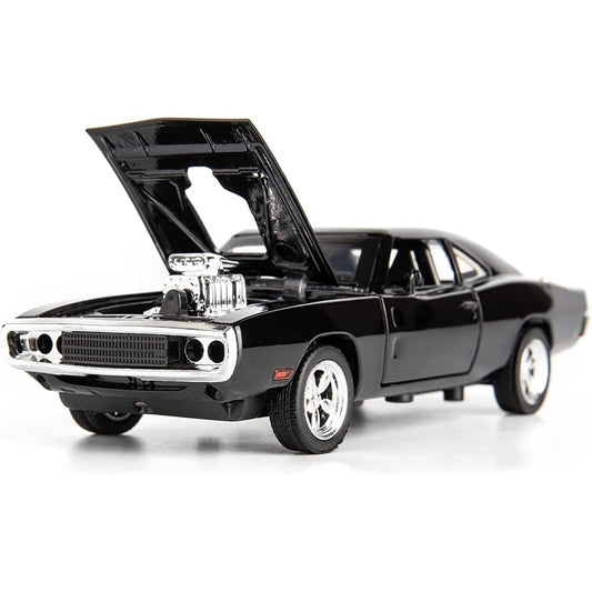 Adofi Dodge Charger Toy Car for Kids Fast and Furious Die Cast Metal Cars with Light Sound Pull Back Openable Door Toy Car, Black