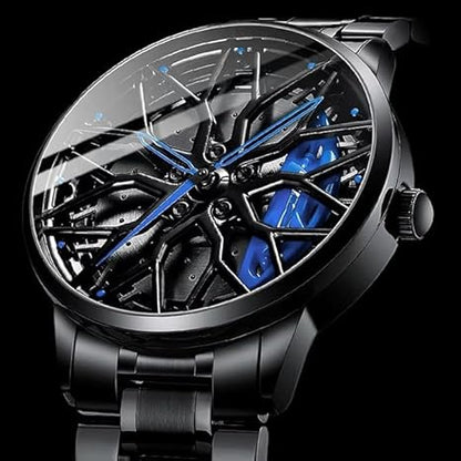 Men's Spinning Car Wheels Rolling Creative Watches for Men, Analog Watch Black Dial Stainless Steel Men's Watch Wheel Gift Wrist Luxury Watch