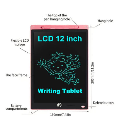 Adofi LCD Writing Tablet Screenwriting Toys Board Smart Digital E-Note Pad 12 Inch Light Weight Magic Slate for Drawing Playing Noting by Kids and Adults Best Birthday Gift Girls Boys (Pink)