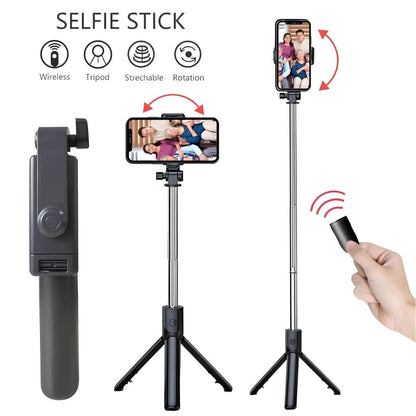 Dekoq Extendable Selfie Stick with Detachable Bluetooth Wireless Remote Phone Holder Compatible with All Smartphones Bluetooth Selfie Stick, 3 in 1 Multifunctional Selfie Stick Tripod Stand (Black)