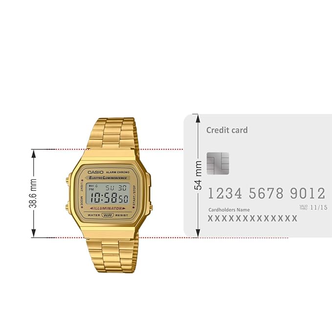 Unisex Vintage A168WA-1WDF gold Digital Dial Silver Stainless Steel Band D131