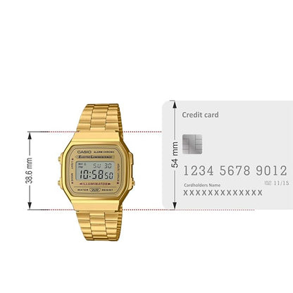 Unisex Vintage A168WA-1WDF gold Digital Dial Silver Stainless Steel Band D131