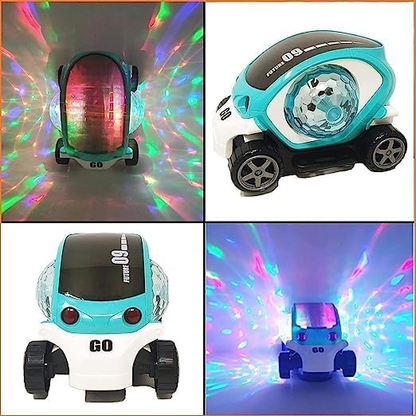 Stunt Car 360 Degree Rotating Stunt Car Bump and Go Toy with 4D Lights & Sounds Musical Car Battery Operated Toy for Kids - Assorted