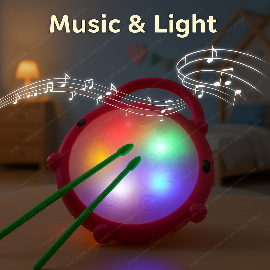 Flash Drum Toy for Kids with 2 Mallets | Battery Operated Musical Learning with 3D Lights & Sounds | Educational Toy for 2-6 Year Old Boys & Girls | Multicolor Toddler Drum Set