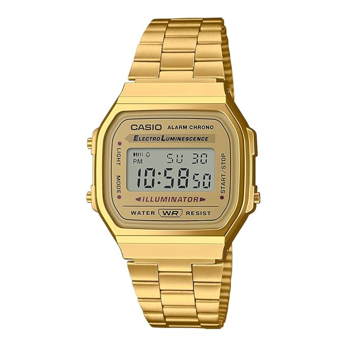 Unisex Vintage A168WA-1WDF gold Digital Dial Silver Stainless Steel Band D131