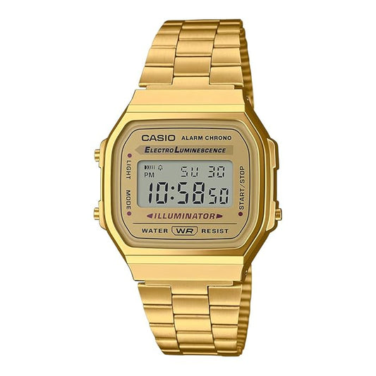 Unisex Vintage A168WA-1WDF gold Digital Dial Silver Stainless Steel Band D131