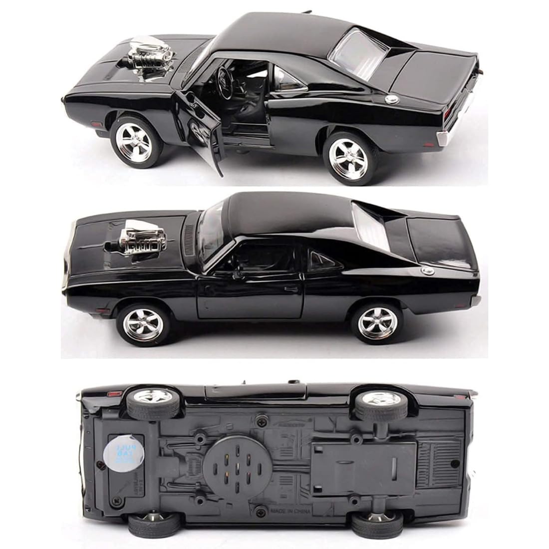 Adofi Dodge Charger Toy Car for Kids Fast and Furious Die Cast Metal Cars with Light Sound Pull Back Openable Door Toy Car, Black