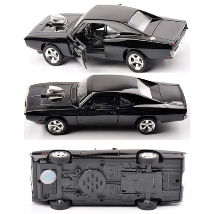 Adofi Dodge Charger Toy Car for Kids Fast and Furious Die Cast Metal Cars with Light Sound Pull Back Openable Door Toy Car, Black